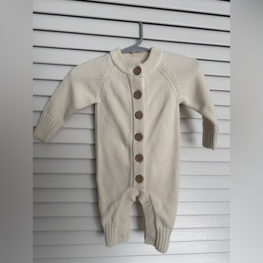 Caden Lane Ivory Knit Sweater Button Romper Baby Onesie - Sz Newborn